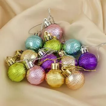 Ёлочные игрушки «Бусинка», шары новогодние, d=3 см, набор 12 шт., МИКС