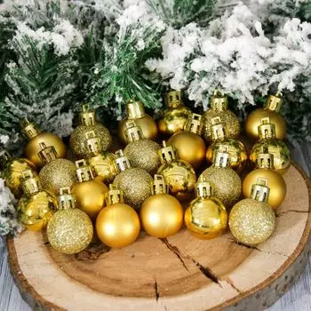 Набор шаров пластик d-3 см, 24 шт "Алия" золото