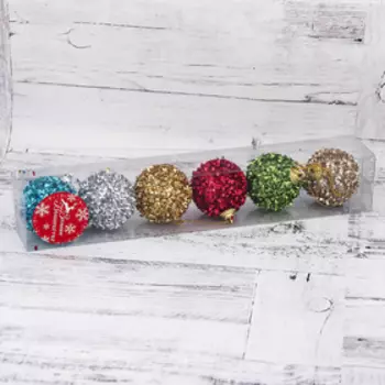 Ёлочные игрушки «Блёстки», пластиковые, набор 6 шт., d=4.5 см, МИКС