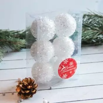 Ёлочные игрушки «Пушинка», шары новогодние, набор 6 шт., d=4.5 см, белый