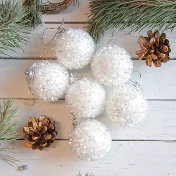 Ёлочные игрушки «Пушинка», шары новогодние, набор 6 шт., d=4.5 см, белый