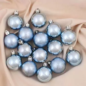 Набор шаров пластик d-4 см, 24 шт "Морозный туман" голубой