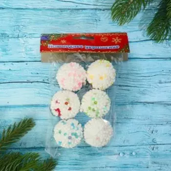 Ёлочные игрушки «Конфетти», шары новогодние, набор 6 шт., d=4 см, МИКС