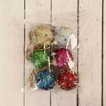 Ёлочные игрушки «Пайетка», шары новогодние, d=4 см, 6 шт., МИКС