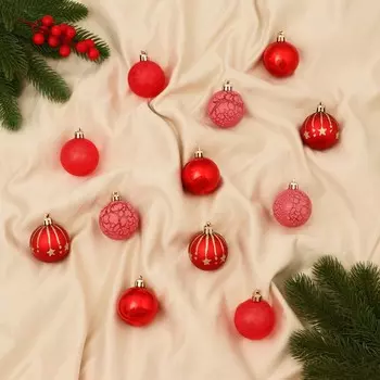 Ёлочные игрушки «Морозная ночь», шары новогодние, набор 12 шт., d=5 см, красный