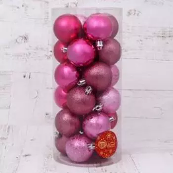 Ёлочные игрушки «Ассорти», шары новогодние, d=5 см, набор 24 шт., розовый