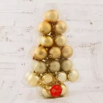 Ёлочные игрушки «Ёлочка - снежинки и горошины», пластиковые, набор 34 шт., d=5 см, золотистый
