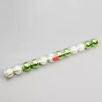 Ёлочные игрушки «Агнет», шары новогодние, d=6 см, набор 12 шт., волны, бело-зелёный