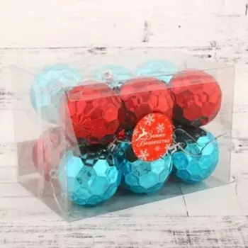 Набор шаров пластик d-6 см, 12 шт "Зеркальные грани" микс