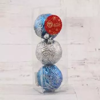 Набор шаров пластик d-6 см, 3 шт "Разия" серебристо-синий