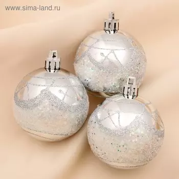 Набор шаров пластик d-6 см, 3 шт "Верона" серебро