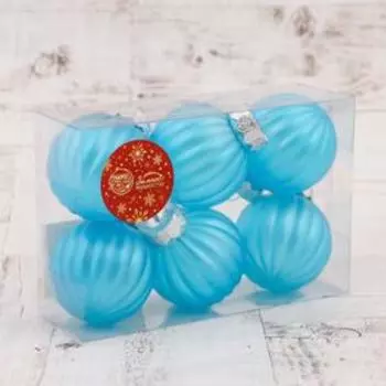 Набор шаров пластик d-6 см, 6 шт "Диодора полоски" голубой