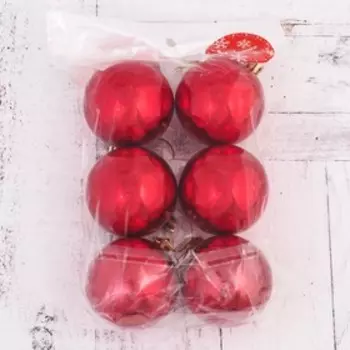 Ёлочные игрушки «Глянец», шары новогодние, d=6 см, набор 6 шт., красный
