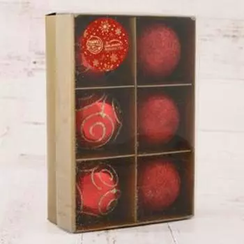 Набор шаров пластик d-6 см, 6 шт "Эстетика" красный