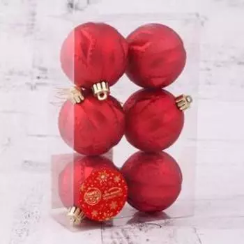 Набор шаров пластик d-6 см, 6 шт "Каприччио" красный