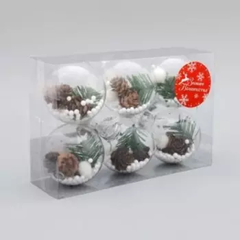 Ёлочные игрушки «Льдинка - шишки», шары новогодние, d=6 см, набор 6 шт., прозрачный