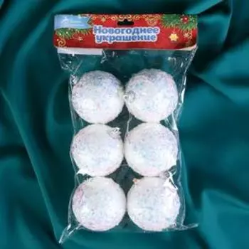Ёлочные игрушки «Сияние», шары новогодние, d=6 см, набор 6 шт., белый