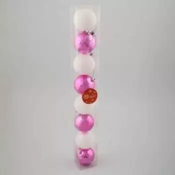 Ёлочные игрушки «Диско», шары новогодние, набор 8 шт., d=6 см, розово - белый