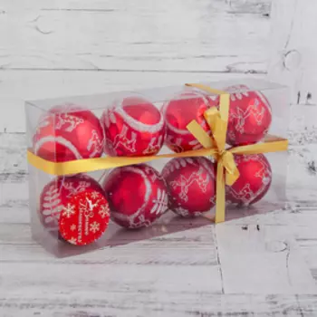 Ёлочные игрушки «Оленёнок у ёлочки», шары новогодние, d=6 см, набор 8 шт., красный