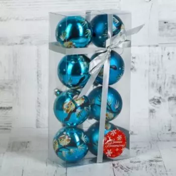 Ёлочные игрушки «Совята», шары новогодние, d=6 см, набор 8 шт., голубой