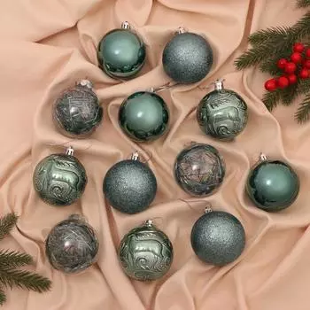 Набор шаров пластик d- 7 см, 12 шт "Фестиваль" зелёный