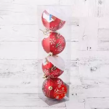 Ёлочные игрушки «Избушка», шары новогодние, d=7 см, набор 4 шт., красный