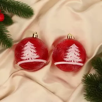 Ёлочные игрушки «Зимняя сказка», шары новогодние, d=8 см, набор 2 шт., бело-красный