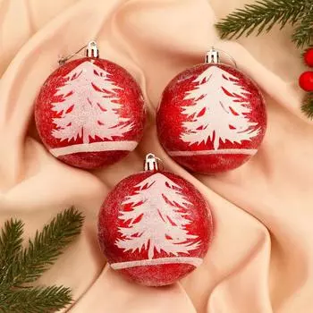 Ёлочные игрушки «Лесная краса», шары новогодние, d=8 см, набор 3 шт., красно-белый