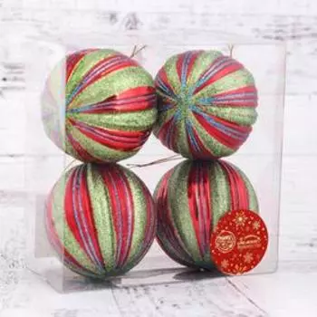 Набор шаров пластик d-8 см, 4 шт "Полька" красный