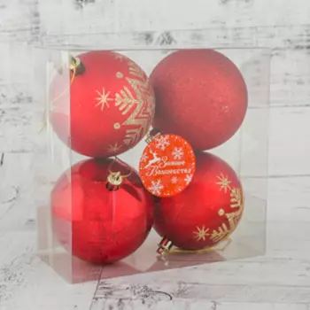 Ёлочные игрушки «Снежинка - блёстка», шары новогодние, d=8 см, набор 4 шт., красный