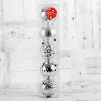 Ёлочные игрушки «Блеск», шары новогодние, набор 5 шт., d=8 см, серебристый