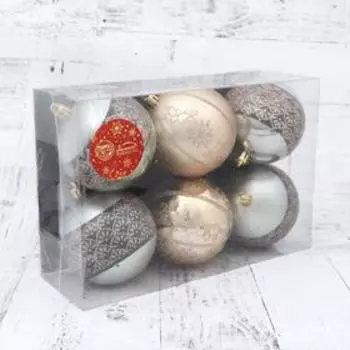 Набор шаров пластик d-8 см, 6 шт "Ажурные веточки"