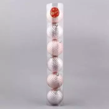 Набор шаров пластик d-8 см, 6 шт "Грация-грани" розовое золото