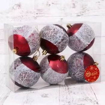 Ёлочные игрушки «Этель», снежинки, набор 6 шт., d=8 см, красно - белый