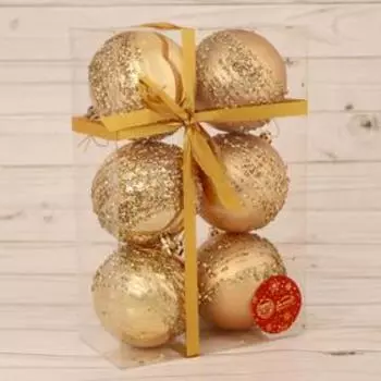 Набор шаров пластик d-8 см, 6 шт "Ночная вьюга" золото