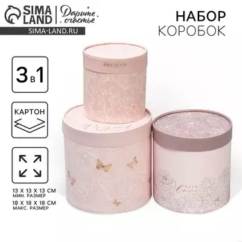 Набор шляпных коробок 3 в 1, упаковка подарочная, «Линейные цветы», 13 х 13 х 13 - 18 х 18 х 18 см
