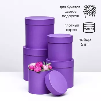 Набор шляпных коробок 5в1, темная лаванда, 23 х 23 - 15 х 15 см