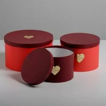 Набор коробок для цветов 3 в 1, упаковка подарочная, «Красный», 18 х 18 х 13 см - 25 х 25 х 15 см