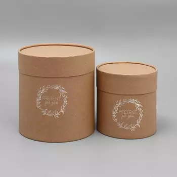 Набор шляпных коробок из крафта 2 в 1, упаковка подарочная, «Present for you», 12 х 12, 15 х 15 см