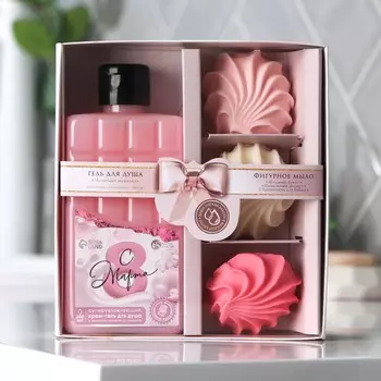 Набор "С 8 марта!": гель для душа, 300 мл, шоколадный аромат; мыло в форме зефира, 3 шт.