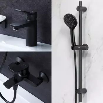 Набор смесителей AM.PM X-Joy F42985A00 "3 в 1", для раковины, для ванны, душ. стойка, черный 97582