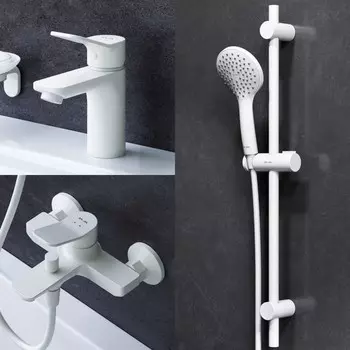 Набор смесителей AM.PM X-Joy F43985A00 "3 в 1", для раковины, для ванны, душ. стойка, белый 975820
