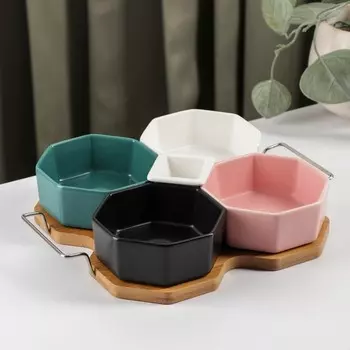 Набор соусников «Нежность», 9×4 см, на деревянной подставке, 5 шт