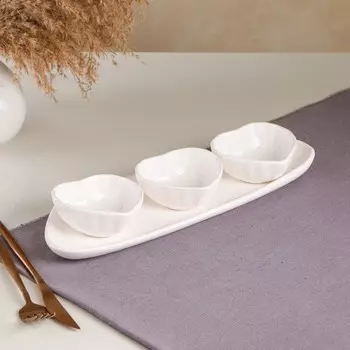 Набор соусников "Сердца", 4 предмета, рифленые, керамика, 34х11х5 см, 1 сорт, Иран