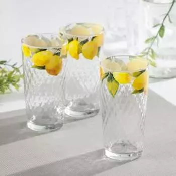 Набор стеклянных стаканов Доляна «Лимоны», 230 мл, 3 шт