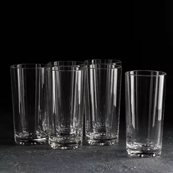 Стаканы «Глория», 280 мл, d=7 см, h=14 см, набор 6 шт., стекло, прозрачные