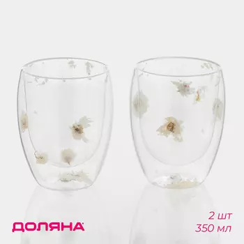 Набор стаканов Доляна «Сухоцвет», 350 мл, 9.511.5 см, 2 шт., с двойными стенками, стекло, прозрачный