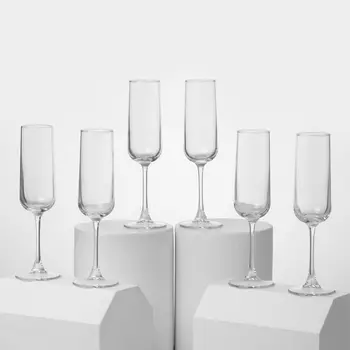 Бокалы для шампанского Paabahe CASUAL, 165 мл, набор 6 шт., стекло, прозрачные