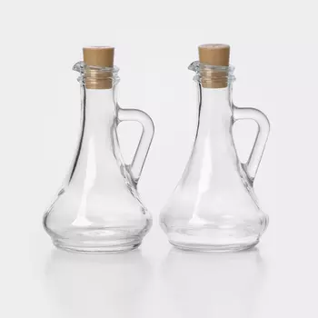 Бутылки для соусов и масла Paabahe «Оливия», 260 мл, с пластиковой пробкой, набор 2 шт., стекло, прозрачные