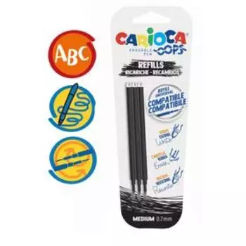 Набор стержней для гелевой стираемой ручки Carioca "OOPS", чернила черные, 3 штуки, 111 мм, 0,7 мм, блистер